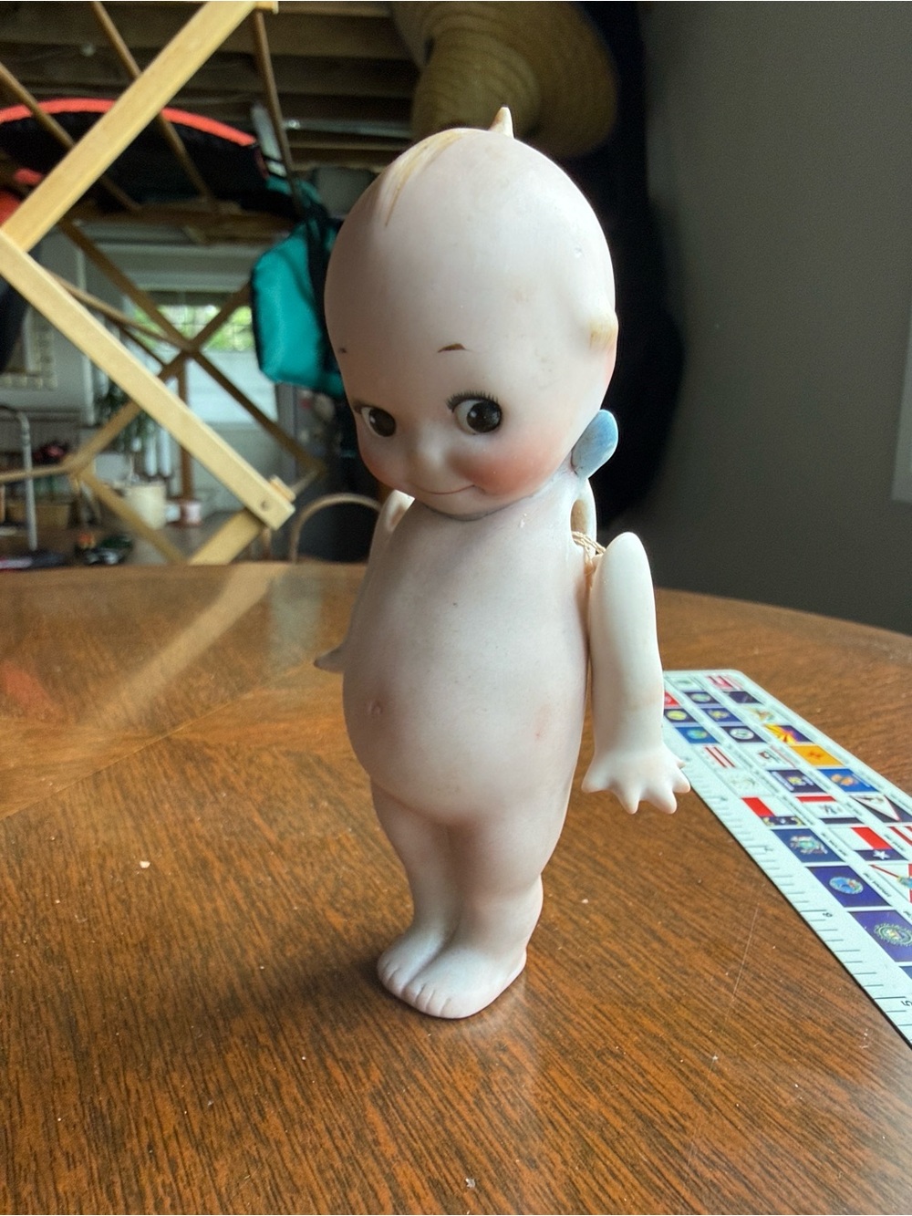 Antique German Bisque Kewpie Doll 5” Blue Wings Side-Glancing Eyes Strung Arms